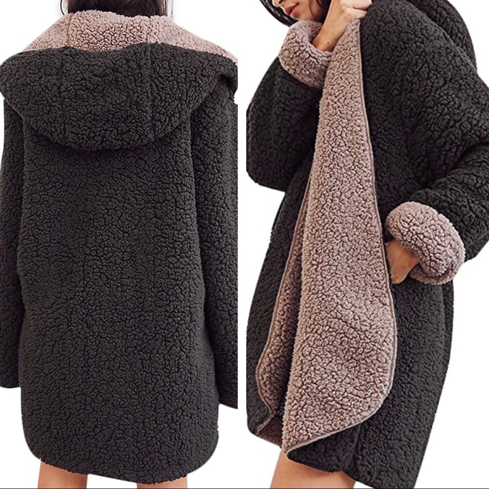 NEW Fuzzy Faux Fur Reversible Cardigan Coat - Picture 6 of 6
